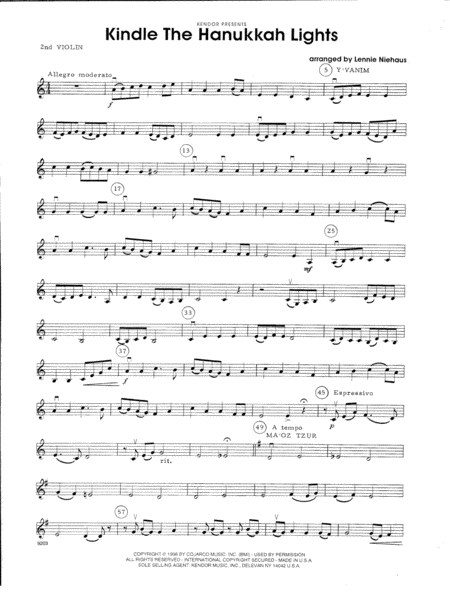 Kindle The Hanukkah Lights 2nd Violin Sheet Music