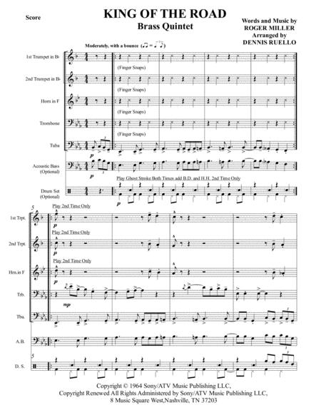 King Of The Road Brass Quintet With Optional Acoustic Bass And Drum Set Parts Adv Intermediate Sheet Music