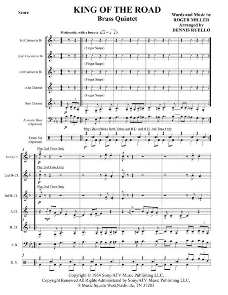 Free Sheet Music King Of The Road Clarinet Quintet With Opt Acoustic Bass And Drum Set Parts Adv Intermediate