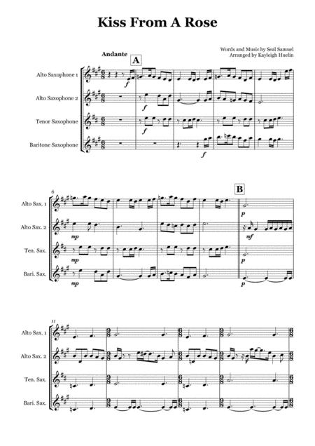 Kiss From A Rose By Seal Saxophone Quartet Aatb Sheet Music