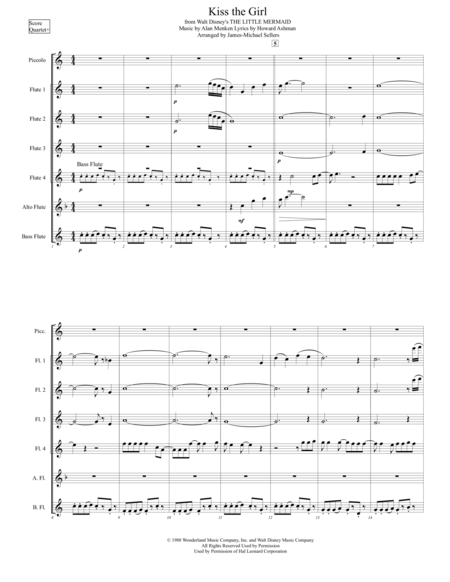 Free Sheet Music Kiss The Girl For Expandable Flute Choir