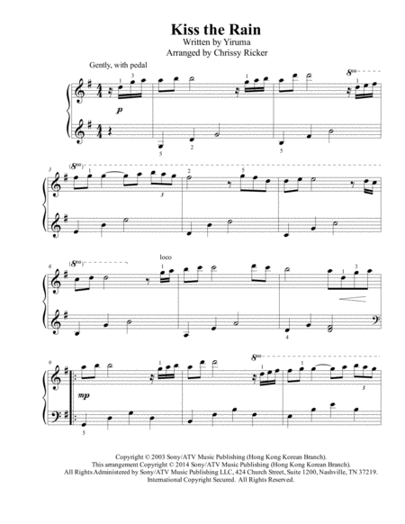 Kiss The Rain Easy Piano Early Intermediate Sheet Music