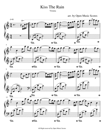 Kiss The Rain Yiruma In C Major Sheet Music