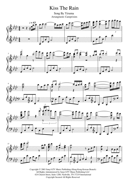 Free Sheet Music Kiss The Rain Yiruma Solo Piano Music Sheet