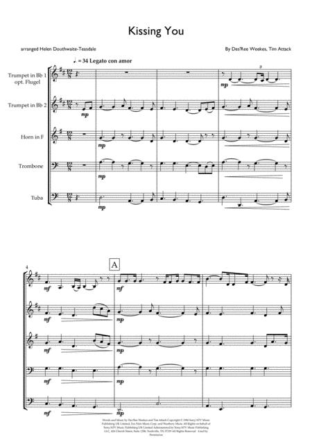 Kissing You For Brass Quintet Sheet Music