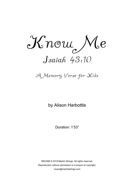 Know Me Isaiah 43 10 Memory Verse Sheet Music