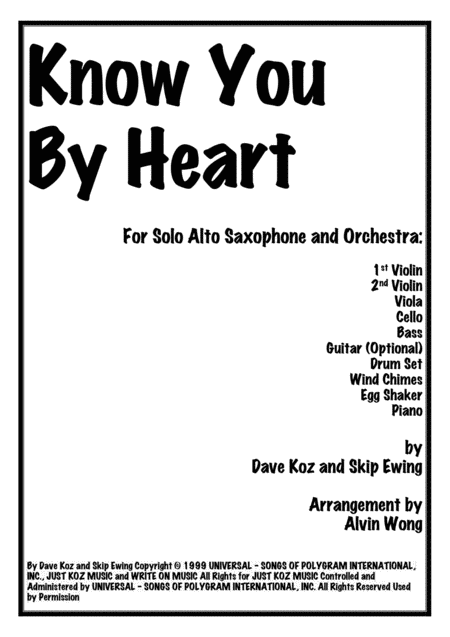 Know You By Heart Full Ensemble Sheet Music