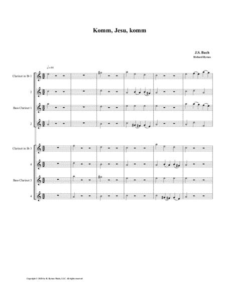 Komm Jesu Komm Motette By Js Bach Double Clarinet Choir Sheet Music