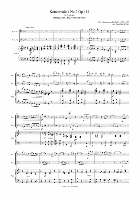 Konzertstck No 2 Op 114 Arranged For 2 Bassoons And Piano Sheet Music