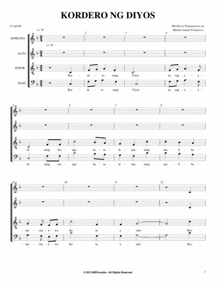 Kordero Ng Diyos Sheet Music