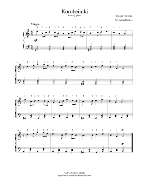 Korobeiniki Korobushka For Easy Piano Sheet Music