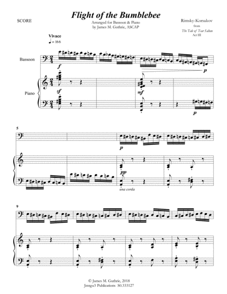 Korsakov Flight Of The Bumblebee For Bassoon Piano Sheet Music