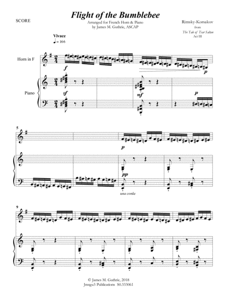 Korsakov Flight Of The Bumblebee For French Horn Piano Sheet Music