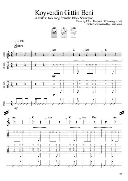 Koyverdin Gittin Beni Turkish Folk Song Reconstructed For A Rock Band Setting Sheet Music