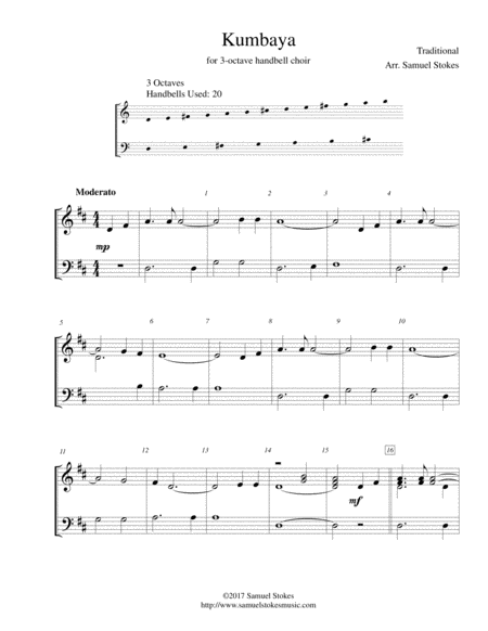 Kumbaya For 3 Octave Handbell Choir Sheet Music