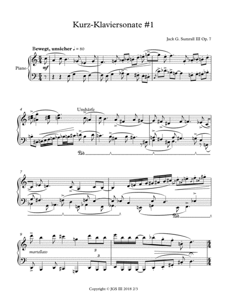 Kurz Klaviersonate 1 Op 7 Sheet Music