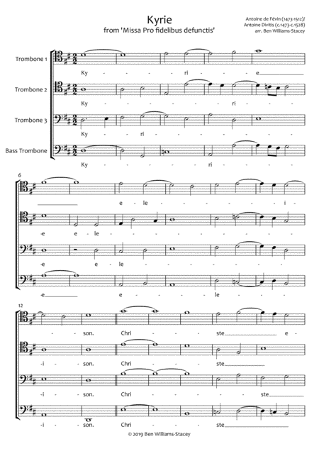 Free Sheet Music Kyrie From Missa Pro Fidelibus Defunctis For Trombone Quartet