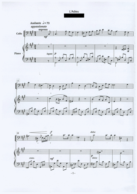 Free Sheet Music L Adieu For Cello And Piano Op 2 No 11