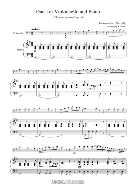 Free Sheet Music L Encourament Op 34 For Cello And Piano