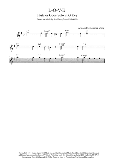 L O V E Flute Or Oboe And Piano Accompaniment Sheet Music