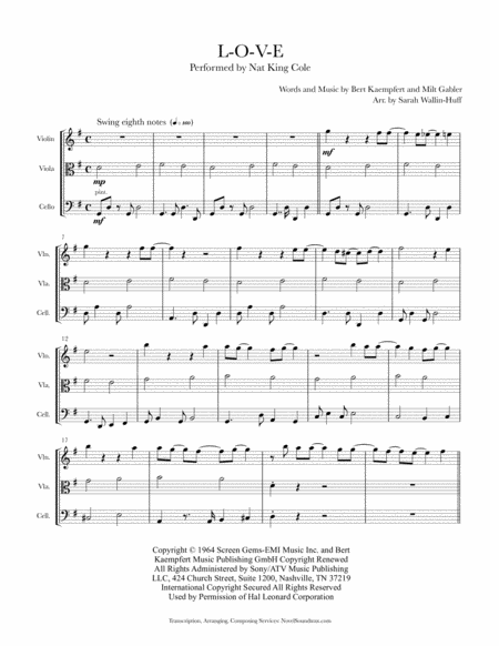 Free Sheet Music L O V E For Jazz String Trio