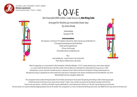 L O V E Jb004 Lower Key Arranged For Flexible Jazz Ensemble With Vocal Or Instrumental Lead Sheet Music