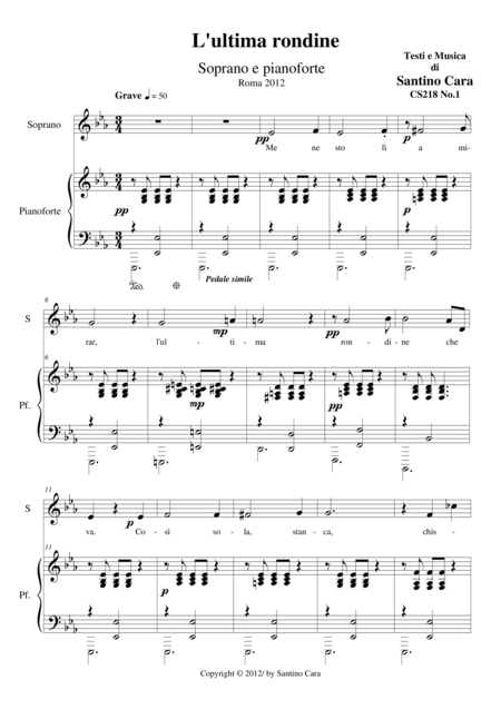 Free Sheet Music L Ultima Rondine Soprano And Piano