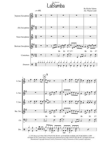 La Bamba Sax Quartet Sheet Music