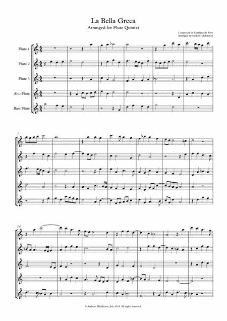 Free Sheet Music La Bella Grece For Flute Quintet