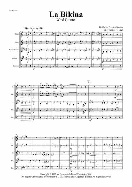 La Bikina Mariachi Luis Fuentes Wind Quintet Sheet Music