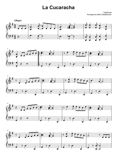 La Cucaracha Piano Solo Sheet Music