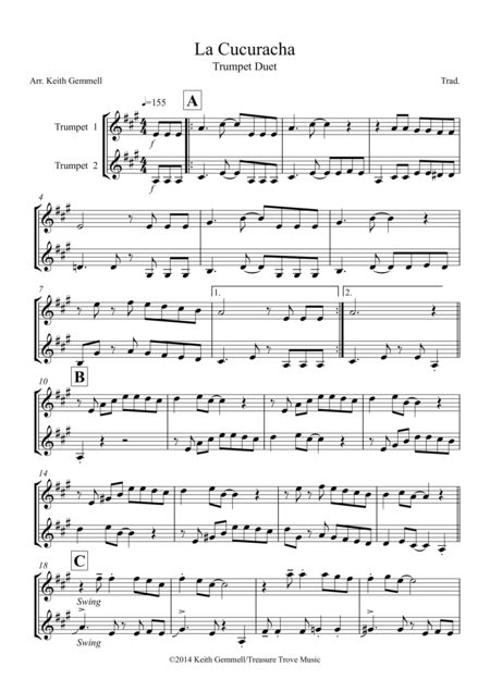 La Cucuracha Trumpet Duet Sheet Music