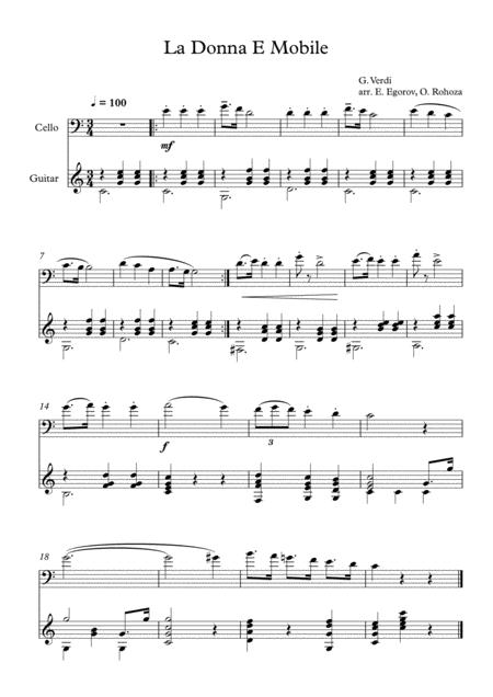 La Donna E Mobile Giuseppe Verdi For Cello Guitar Sheet Music