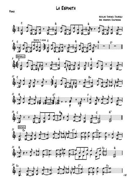 La Espinita Piano Part Sheet Music