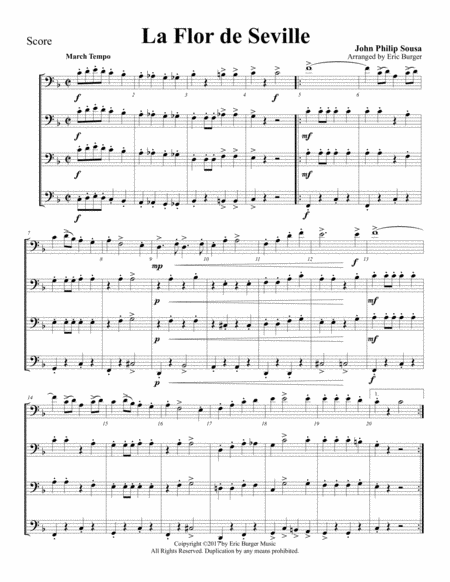 Free Sheet Music La Flor De Seville For Trombone Or Low Brass Quartet