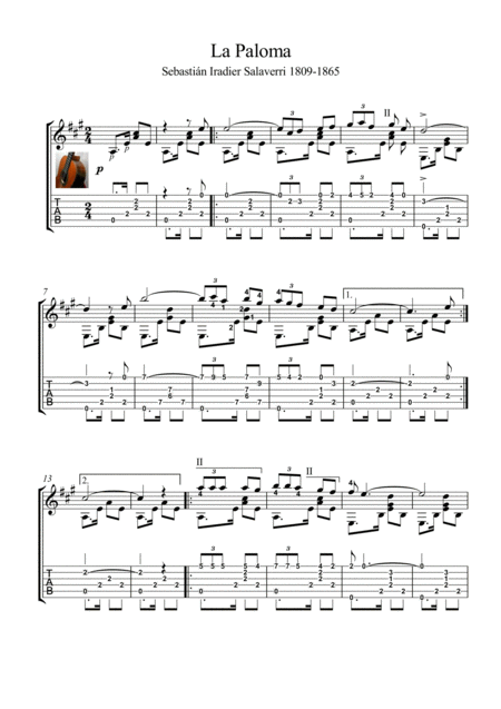 La Paloma Guitar Solo Sheet Music