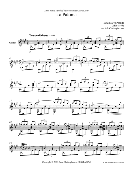 La Paloma Guitar Sheet Music