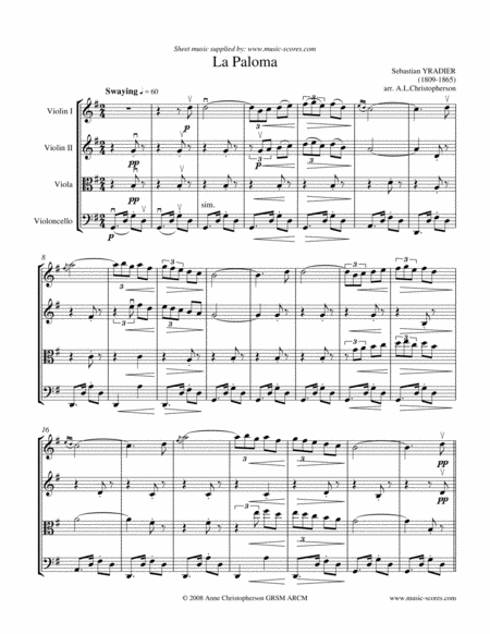 Free Sheet Music La Paloma String Quartet