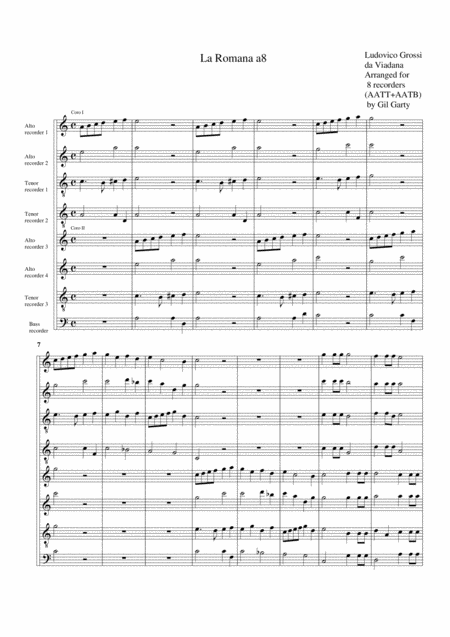 Free Sheet Music La Romana A8 From Sinfonie Musicali Op 18 Venice 1610 Arrangement For 8 Recorders