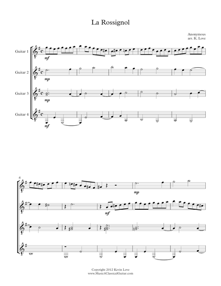 La Rossignol Guitar Quartet Score And Parts Sheet Music