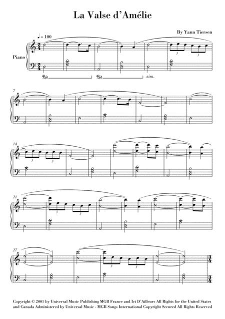 La Valse D Amelie Piano Original Version Sheet Music