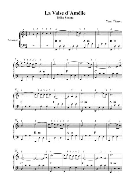 Free Sheet Music La Valse D Amelie Yann Tiersen Sheet Music For Accordion And Piano