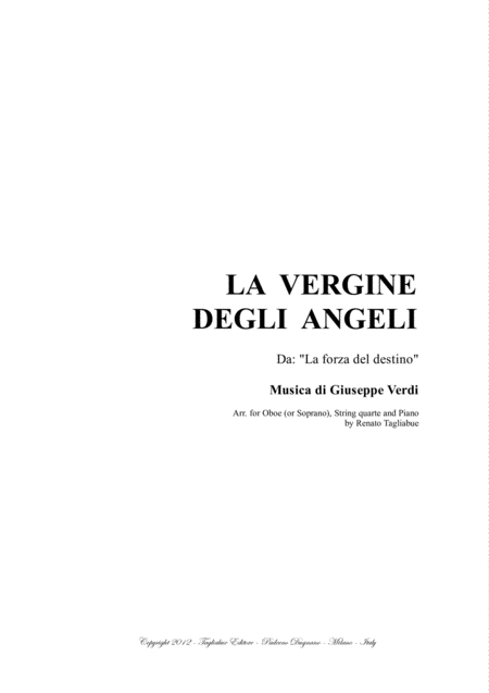 La Vergine Degli Angeli G Verdi Arr For Oboe Or Soprano String Quartet And Piano Organ Sheet Music