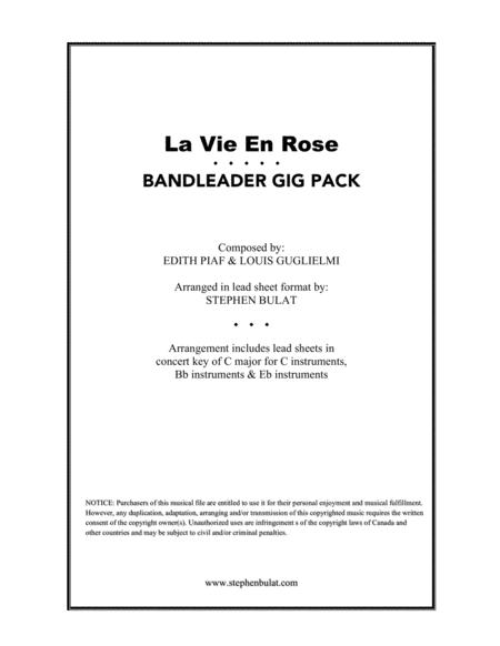 La Vie En Rose Edith Piaf Louis Armstrong Bandleader Gig Pack Lead Sheet For C Bb Eb Instruments Sheet Music