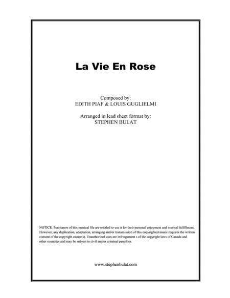 La Vie En Rose Edith Piaf Louis Armstrong Lead Sheet Key Of C Sheet Music