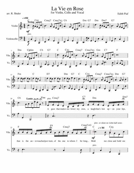 La Vie En Rose Violin Cello Vocal Opt Guitar Sheet Music