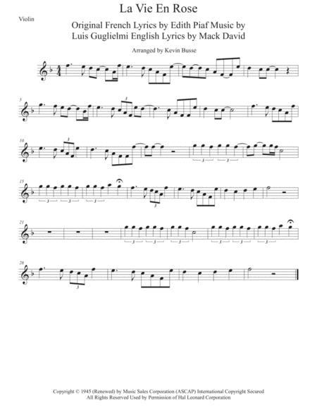 La Vie En Rose Violin Sheet Music