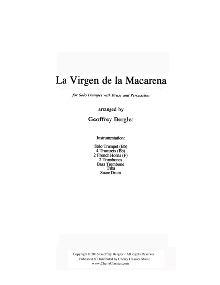 Free Sheet Music La Virgen De La Macarena For Solo Trumpet 10 Part Brass Ensemble Percussion