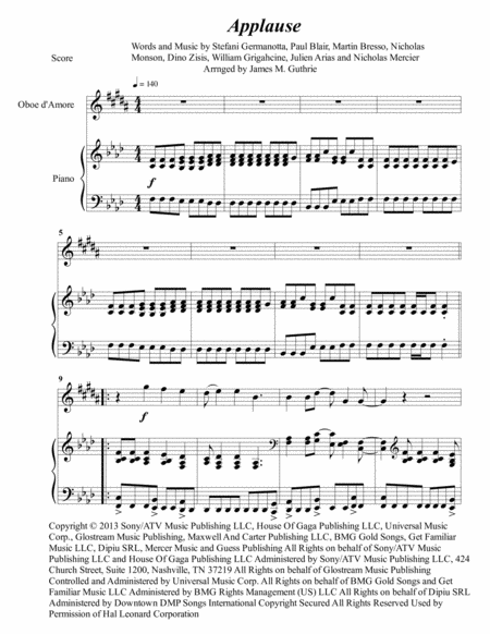 Free Sheet Music Lady Gaga Applause For Oboe D Amore Piano