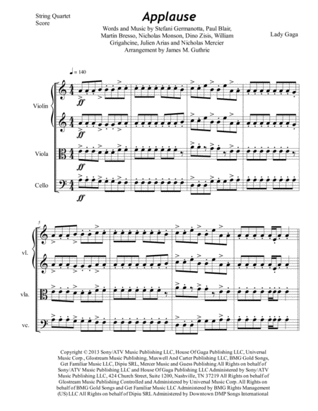 Lady Gaga Applause For String Quartet Sheet Music